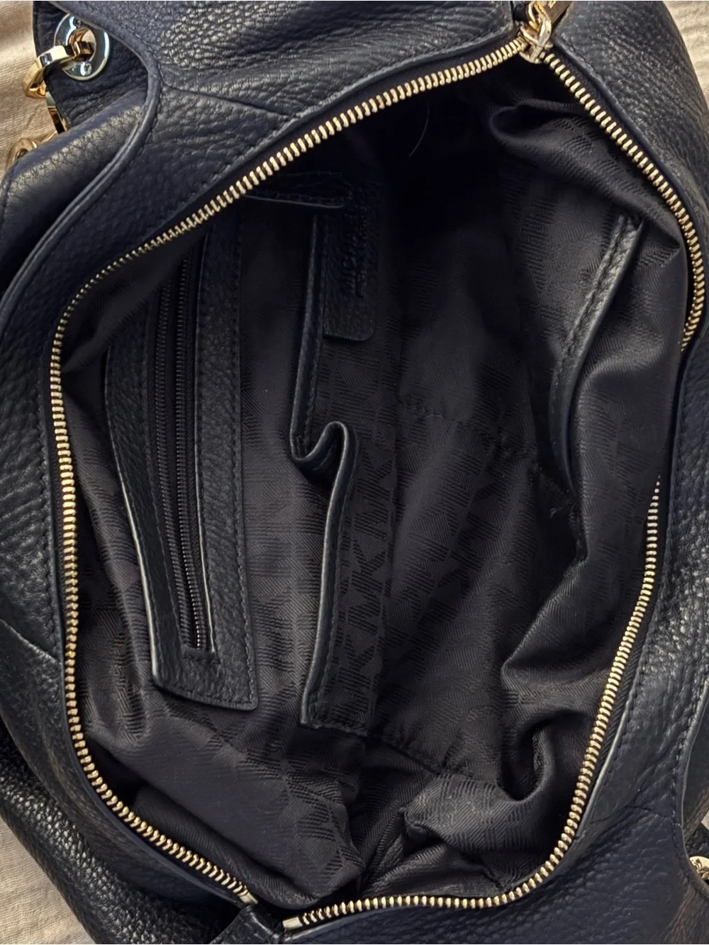 Michael Kors Black Pebbled Leather Hobo with Gold MK Charm